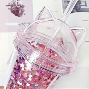 Kawaii Cute Cat Ear Tumbler
Cup Water Bottle W Straw & Lid
Silver Glitter !nside